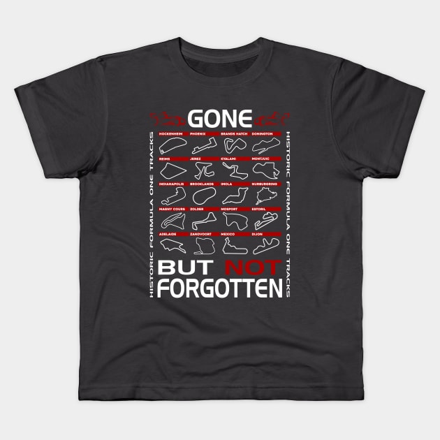 Historic 'Gone But Not Forgotten' F1 Tracks Design Kids T-Shirt by DavidSpeedDesign